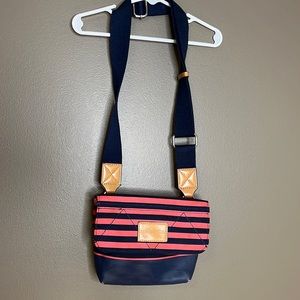 Nautica Purse Small, red, Blue and Brown canvas with logo patch.
